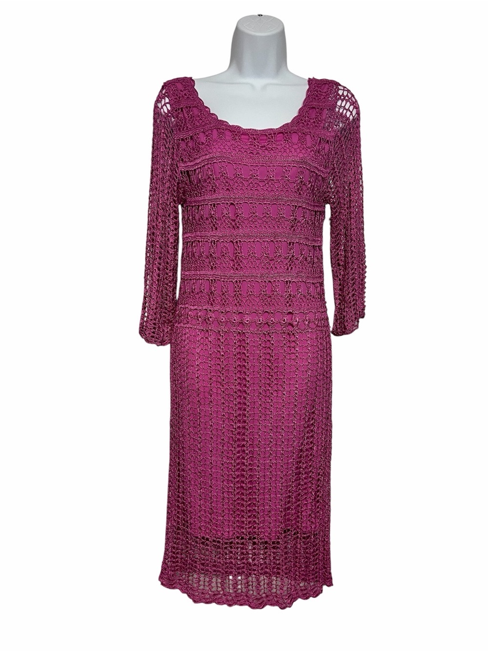 Saint Tropez West Fully Crocheted Midi Dress Fuchsia Size Small Resort Summer